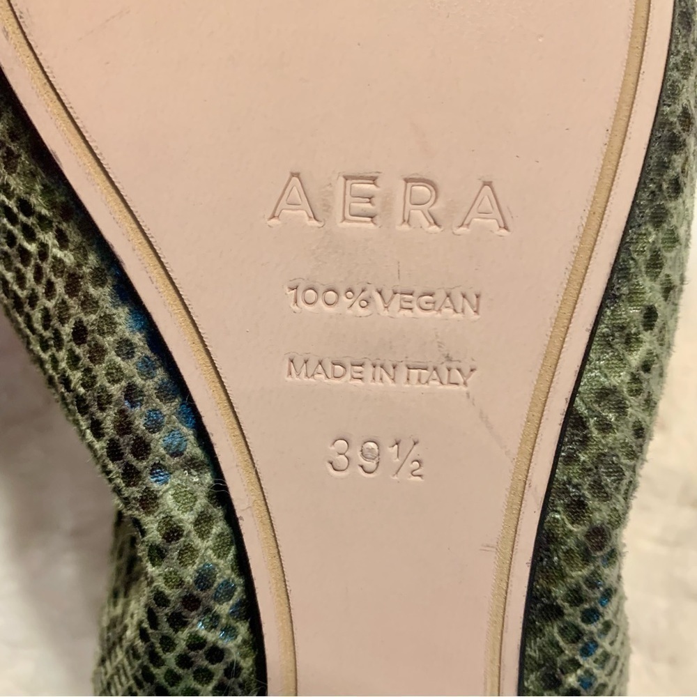 NEW Aera Flats Euro 39.5 /US 9 Ballet Slipper Style Green Python Animal Print - Picture 12 of 16